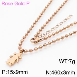 3mm Beads Chain Necklace Women Stainless Steel 304 With Girl Charm Rose Gold Color - KN234387-Z
