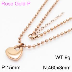 3mm Beads Chain Necklace Women Stainless Steel 304 With Heart Charm Rose Gold Color - KN234393-Z