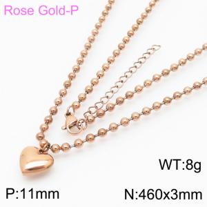 3mm Beads Chain Necklace Women Stainless Steel 304 With Heart Charm Rose Gold Color - KN234396-Z