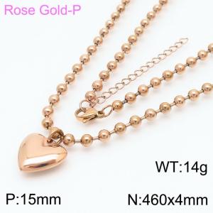 4mm Beads Chain Necklace Women Stainless Steel 304 With Heart Charm Rose Gold Color - KN234410-Z
