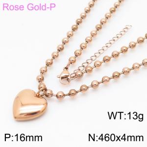 4mm Beads Chain Necklace Women Stainless Steel 304 With Heart Charm Rose Gold Color - KN234416-Z