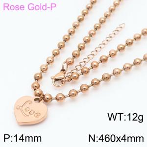 4mm Beads Chain Necklace Women Stainless Steel 304 With Love Heart Charm Rose Gold Color - KN234419-Z