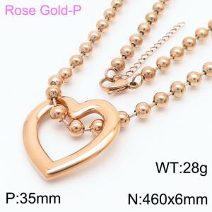 6mm Beads Chain Necklace Women Stainless Steel 304 With Heart Charm Pendant Rose Gold Color - KN234424-Z
