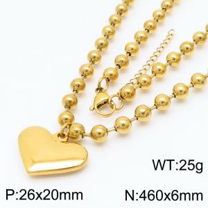 6mm Beads Chain Necklace Women Stainless Steel 304 With Heart Charm Pendant Gold Color - KN234436-Z