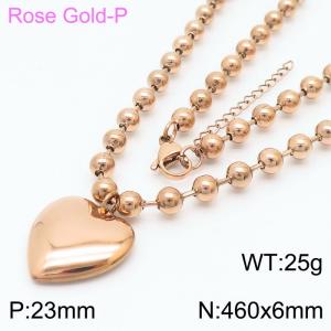 6mm Beads Chain Necklace Women Stainless Steel 304 With Heart Charm Pendant Rose Gold Color - KN234438-z