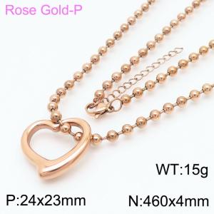 4mm Beads Chain Necklace Women Stainless Steel 304 With Heart Charm Pendant Rose Gold Color - KN234443-Z