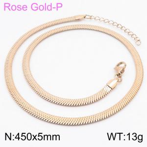 Stainless steel 450x5mm snake chain with extended chain classic rose gold necklace - KN235876-Z