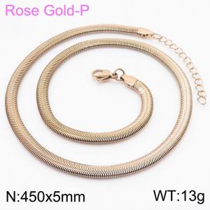 Stainless steel 450x5mm snake chain with extended chain classic rose gold necklace - KN235877-Z