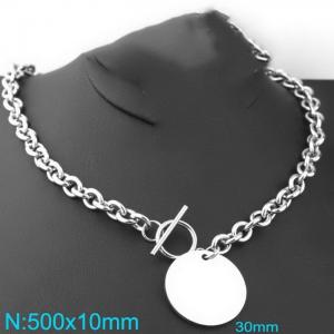 Stainless steel round piece necklace - KN235951-Z