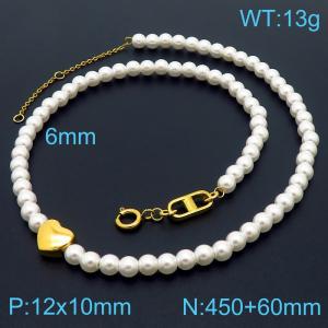 Gentle pearl gold heart stainless steel necklace - KN236043-KFC