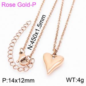 45cm Link Chain Rose Gold Stainless Steel Love Heart Pendant Charm Necklace - KN236249-Z