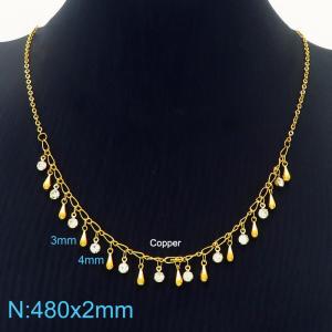 48cm Gold Color Copper Link Chain Crystal Glass Necklace - KN236252-Z