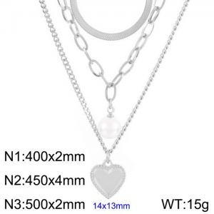 Fashion French stainless steel triple layer wear small pearl heart necklace women - KN236273-Z