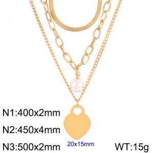 Fashion French stainless steel triple layer wear small pearl heart necklace women - KN236274-Z