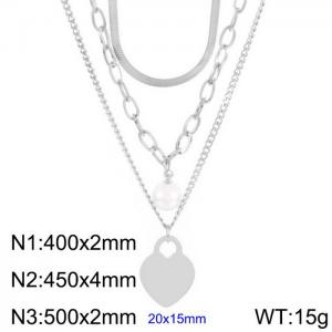 Fashion French stainless steel triple layer wear small pearl heart necklace women - KN236275-Z