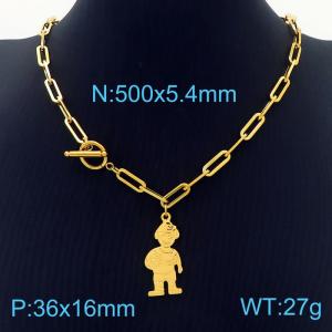 50cm Square Link Chain OT Clasp Gold Color Stainless Steel Boy Pendant Necklace - KN236455-Z