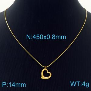 Heart shaped pendant snake bone chain stainless steel gold necklace - KN236523-HR