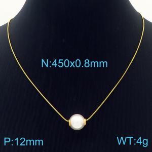 Stainless steel gold-plated snake bone chain pearl pendant necklace - KN236531-HR