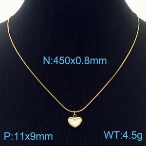 Heart shaped white shell pendant snake bone chain stainless steel plated 18k gold pendant necklace - KN236541-HR