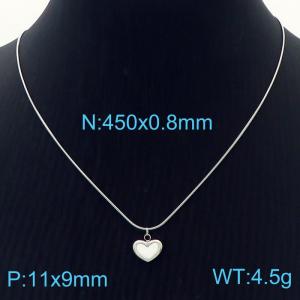 Heart shaped white shell pendant snake bone chain stainless steel pendant necklace - KN236542-HR