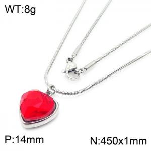 1mm Heart Pendant Red Zircon Stainless Steel Necklace Silver Color - KN236601-Z