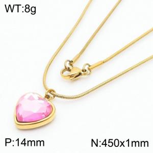 1mm Heart Pendant Light Pink Zircon Stainless Steel Necklace Gold Color - KN236602-Z