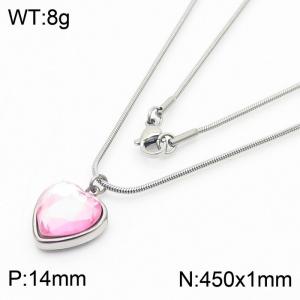 1mm Heart Pendant Light Pink Zircon Stainless Steel Necklace Silver Color - KN236603-Z