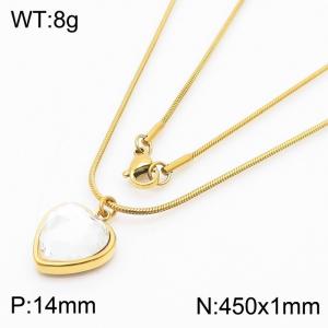 1mm Heart Pendant White Zircon Stainless Steel Necklace Gold Color - KN236604-Z
