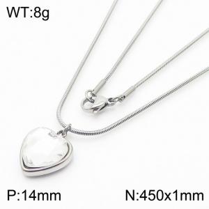 1mm Heart Pendant White Zircon Stainless Steel Necklace Silver Color - KN236605-Z