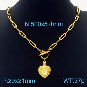 5.4mm Heart Pendant Light Yellow Zircon Link Chain Stainless Steel Necklace Gold Color - KN236608-Z