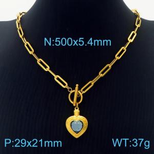 5.4mm Heart Pendant Light Blue Zircon Link Chain Stainless Steel Necklace Gold Color - KN236614-Z