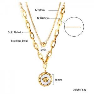 Stainless steel minimalist style special circular shell bee classic accessory gold double layer necklace - KN236638-WGSA