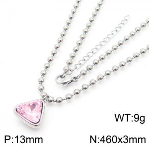 3mm Triangle Pendant Light Pink Zircon Bead Chain Stainless Steel Necklace Silver Color - KN236654-Z