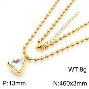 3mm Triangle Pendant White Zircon Bead Chain Stainless Steel Necklace Gold Color - KN236657-Z