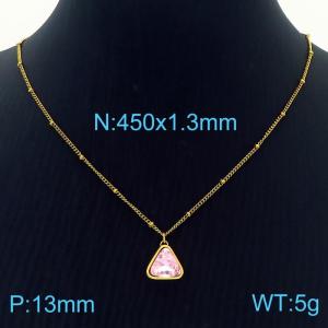 1.3mm Triangle Pendant Light Pink Zircon Link Chain Stainless Steel Necklace Gold Color - KN236659-Z