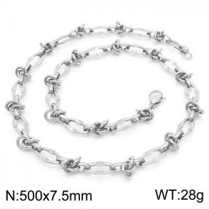 50cm Silver Color Stainless Steel Diamond Link Chain Necklace - KN236760-Z