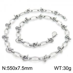 55cm Silver Color Stainless Steel Diamond Link Chain Necklace - KN236761-Z