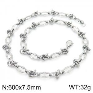 60cm Silver Color Stainless Steel Diamond Link Chain Necklace - KN236762-Z