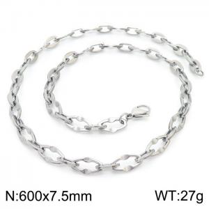 60cm Silver Color Stainless Steel Diamond Link Chain Necklace - KN236776-Z