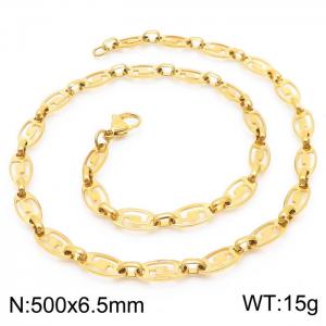 50cm Gold Color Stainless Steel Elliptic Link Chain Necklace - KN236781-Z