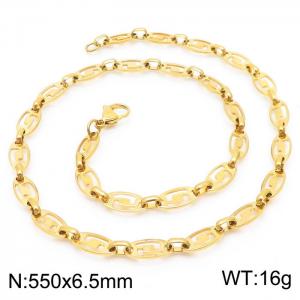 55cm Gold Color Stainless Steel Elliptic Link Chain Necklace - KN236782-Z