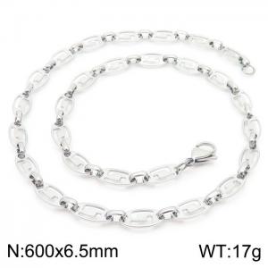 60cm Silver Color Stainless Steel Elliptic Link Chain Necklace - KN236790-Z