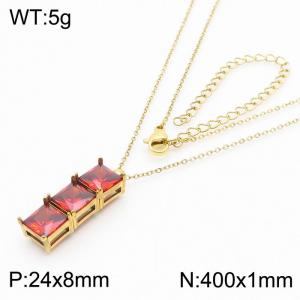400mm Women Gold-Plated Stainless Steel Necklace with Red Enamel Charms - KN237097-KFC