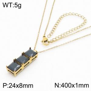 400mm Women Gold-Plated Stainless Steel Necklace with Black Enamel Charms - KN237098-KFC
