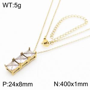 400mm Women Gold-Plated Stainless Steel Necklace with Transparent Enamel Charms - KN237099-KFC