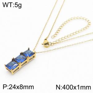 400mm Women Gold-Plated Stainless Steel Necklace with Blue Enamel Charms - KN237100-KFC