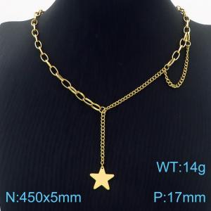 450mm Women Gold-Plated Stainless Steel Double-Type Chain Necklace with Star Pendant - KN237101-KFC