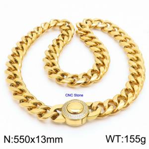 13 * 550mm hip-hop style stainless steel Cuban chain CNC circular snap closure 18K gold-plated necklace - KN237210-Z