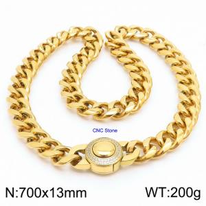 13 * 700mm hip-hop style stainless steel Cuban chain CNC circular snap closure 18K gold-plated necklace - KN237213-Z