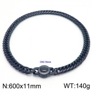 Stainless steel 600x11mm Cuban chain European and American fashion simple diamond inlay charm black necklace - KN237253-Z